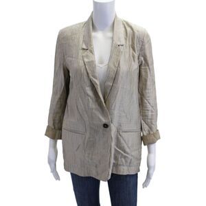 Giada Forte Womens Striped Notch Collar Button Up Blazer Jacket Beige Size S